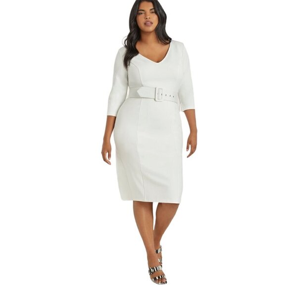Eloquii | Classic White V-Neck 3/4 Length Sleeve Sheath Dress (Size 14) - Picture 1 of 16